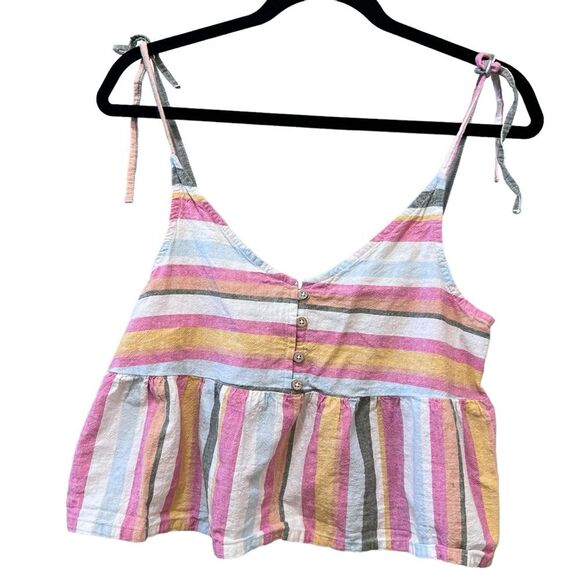 Roxy Women’s Large Adjustable Straps Crop Top V Neck Babydoll Striped - Picture 1 of 9